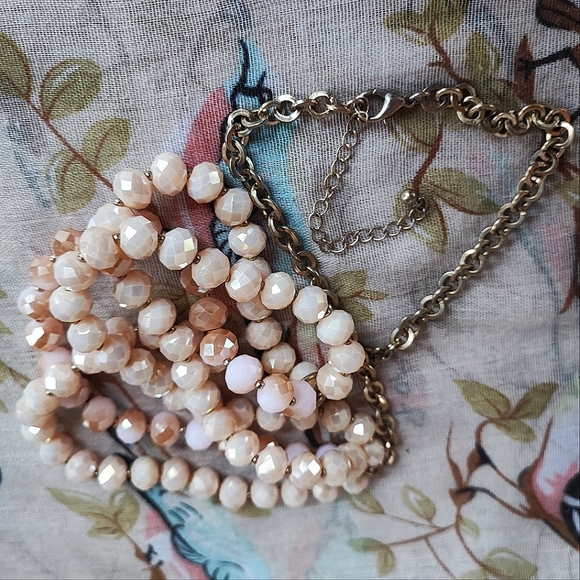 Twisted 3 Strand Faceted Opaque Pinkish Peach Opaline Glass Bead Beaded Bracelet - Picture 4 of 9